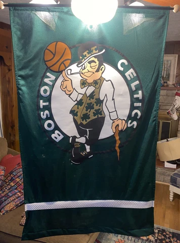 BOSTON CELTICS- BANNER FLAG WITH WOODEN ROD. 28” X 45” Cover