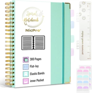 Spiral Notebook 8.5"X 11", 300 Pages Leather Hardcover Notebook Journals, Sea Gr - Picture 1 of 12