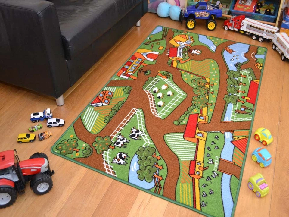 Machine Washable Anti-Slip Rugs Small Extra Large Boys Toy Farmyard Farm Cheap - Image 1 of 1