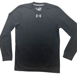Under Armour T-Shirt Boys Size Small Black and Silver Fitted Heat Gear LS