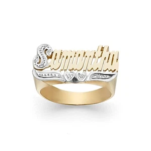 Lee113D 10k, 14k Gold Namensring personalisiert feiner Schmuck zwei Herzen Schwanz (10mm) - Bild 1 von 10