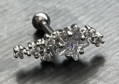 1pc Star CZ Gem Cluster Tragus Cartilage Barbell Ring 16g 1/4" - Image 1 of 4