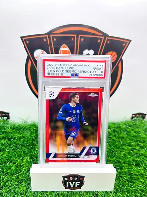 2022-23  Topps Chrome UCC Chrisian Pulsic Red and Gold Seismic Refractor PSA 8 - Image 1 of 2