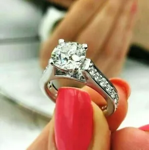 2.50Ct Round Cut Lab-Created Solitaire Engagement Ring 14K White Gold Plated - Picture 1 of 7