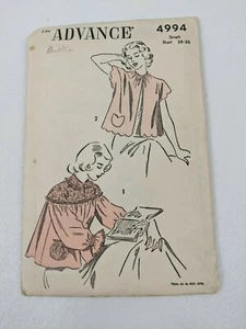Advance 4994 1940s Chaqueta de cama Patrón Busto pequeño 28-30 - Imagen 1 de 3