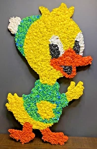 Vintage Easter Chick Melted Popcorn Decoration Green Outfit Window/Wall 19"x12" - Picture 1 of 3
