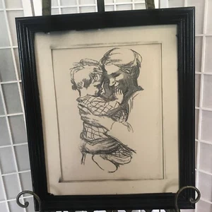 "Impresión grabada en madera vintage de madre e hijo de la artista alemana Kathe Kollwitz 14x17""" - Imagen 1 de 9