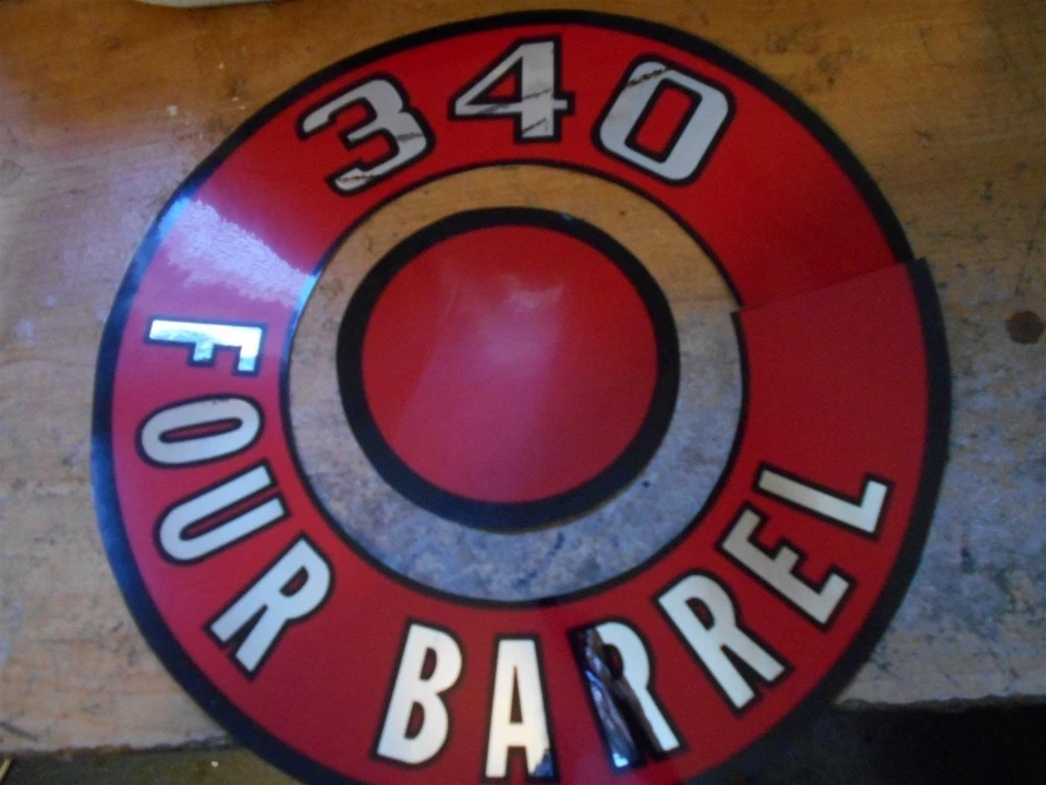 1966 1967 68 1969 1970 1971 PLYMOUTH BARRACUDA DUSTER 340 AIR CLEANER DECALS RED - Image 1 of 1