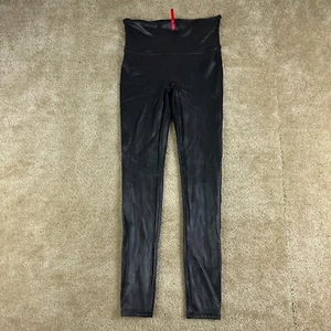 Spanx Womens Black Faux Leather Leggings M High Waist 2437 Stretch - Picture 1 of 13