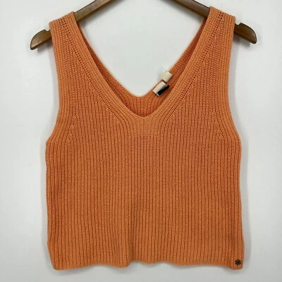 Roxy Tank Top Women's Size S Orange Ribbed Knit V-Neck Beach Pullover - Image 1 of 4