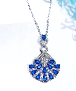 3.80Ct Pear Cut Lab-created Sapphire Women Pendant Neck 14K White Gold Plated - Picture 1 of 8