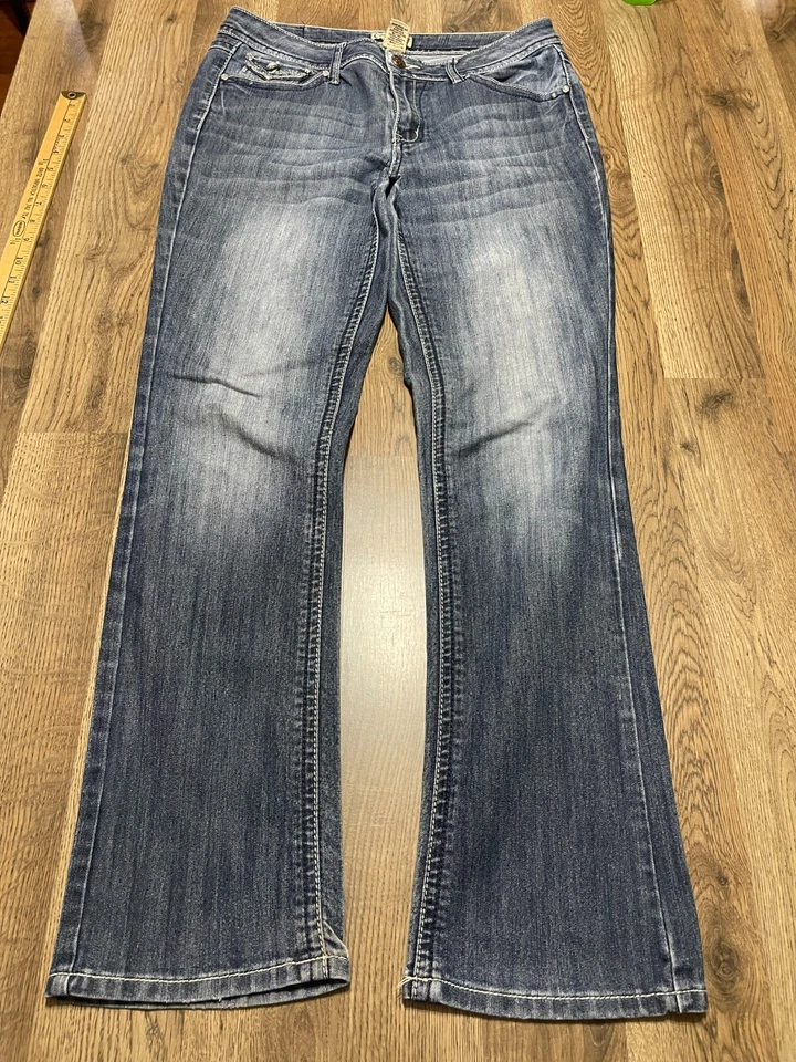 Jeans Earl Jean, para mujer talla 8, azul, denim, rectos, bolsillos con joyas Foto 1 de 4