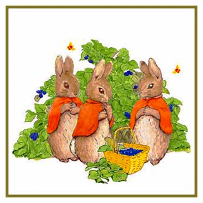 Flopsy Mopsy and Cottontail Rabbit  Beatrix Potter Counted Cross Stitch Pattern - Image 1 of 4