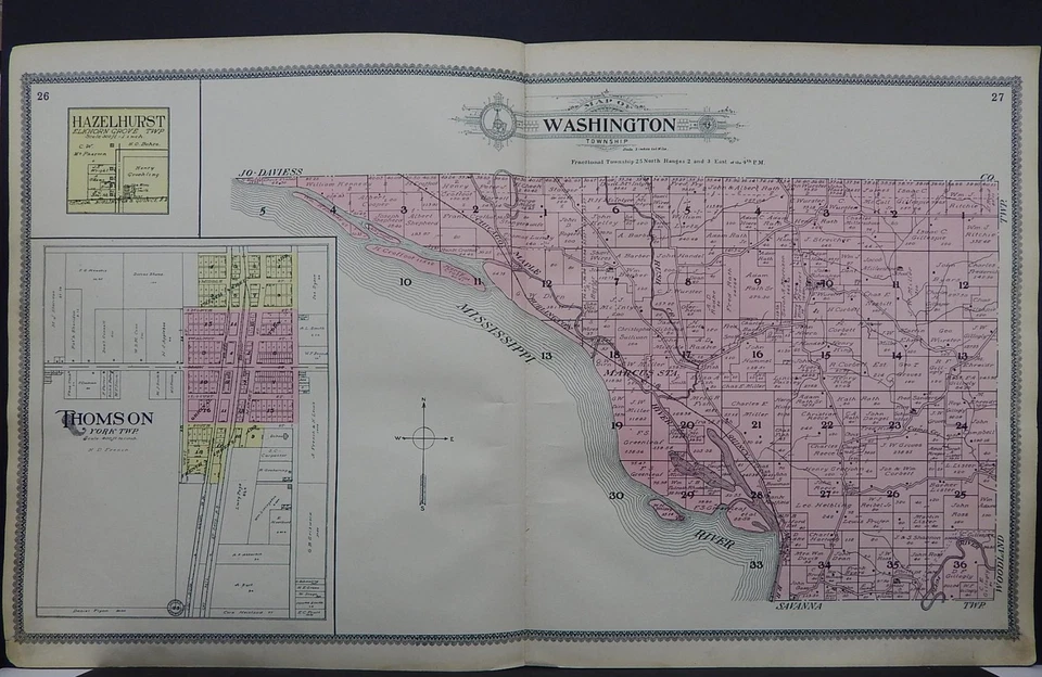 Mapa del condado de Illinois, Carroll, municipio de Washington 1908 Dbl Pg L17#48 Foto 1 de 1