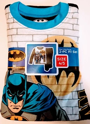 DC Comics BATMAN Pajama Set Boys Sz 4/5  2 Piece Flannel Black Gray Blue PJ's  - Image 1 of 4