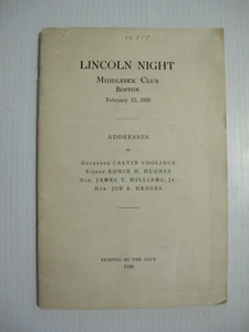 1920 BOOKLET: LINCOLN NIGHT MIDDLESEX CLUB BOSTON. GOVERNOR CALVIN COOLIDGE - Picture 1 of 3