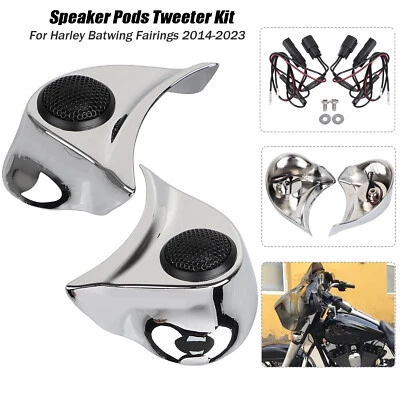 Chrome Speaker Pods Tweeter Kit For Harley Batwing Fairings 14-2023 Street Glide Foto 1 de 4
