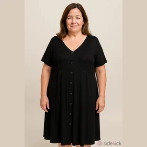 Vestido midi tórrido acanalado tejido botón detalle frontal talla 3X negro bolsillos elástico  - Imagen 1 de 16