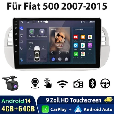 Android 14 9" Autoradio Per FIAT 500 2007-2015 BT 4+64GB Carplay GPS Navi Camera - Immagine 1 di 4