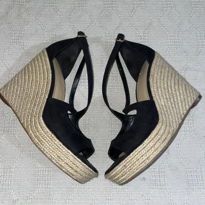 Saks Fifth Avenue Women’s Wedge Espadrilles Size 10 M Black Fabric Beach Cruise  - Image 1 of 4