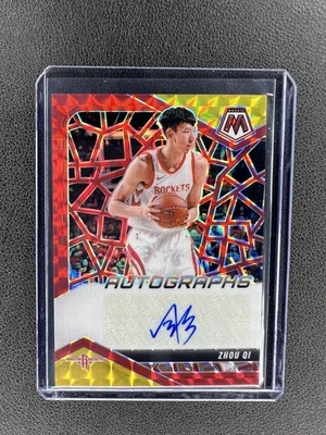 2024-25 Mosaic Zhou Qi Yellow Red Choice Auto AM-ZHO Houston Rockets - Image 1 of 2