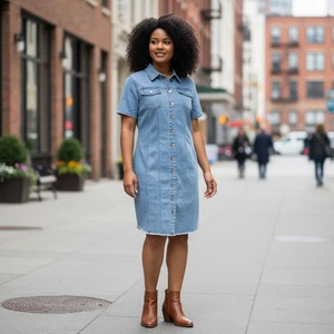 Denim Shirt Dress Womens 2X Blue Button Front Stretch Short Sleeve Frayed Hem - Picture 1 of 6