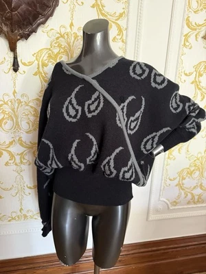 Vintage 1980s Huge Batwing Black/Grey Jumper By Christian Dior Size 16 - Image 1 of 4
