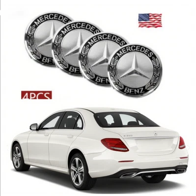 4PCS For Mercedes Benz Wheel Center Caps Logo Badge Emblem Black Rim Hub Cover - Image 1 of 4