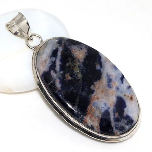 925 Silver Plated Sodalite Ethnic Pendant Handmade Jewelry Size 2.1" GW - Picture 1 of 3