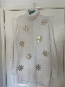 Long White Snowflake Christmas Polo Neck Jumper By Dorothy Perkins Size M TALL - Picture 1 of 6