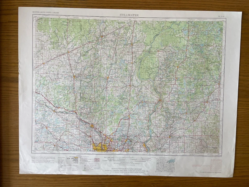Mapa topográfico vintage USGS Stillwater Minnesota Wisconsin 1975 1:250000 Foto 1 de 1