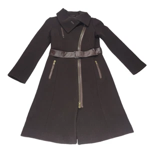 Mackage asymmetrischer langer Trenchcoat Wollmantel P/S schokobraun Leder - Bild 1 von 23
