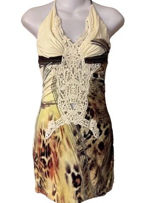 Mini Vestido Marca Sky Grande Crema Estampado Animal Crochet Crochet NUEVO $168 Foto 1 de 4