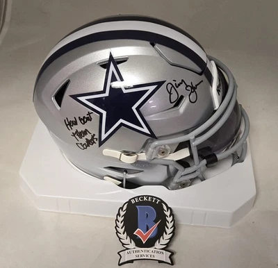 Casco midi firmado por Jimmy Johnson How Bout Them Cowboys Beckett Auto Dallas Coach Foto 1 de 4