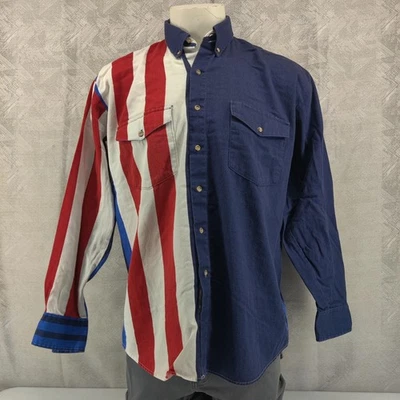 Roper Rodeo Blue Shirt Mens Large Red White Blue Western Button Long Sleeve VTG - Image 1 of 4