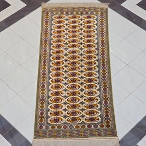 Alfombra oriental de lana beige anudada a mano 6x13 pies (175x400 cm) - Alfombra grande vintage - Imagen 1 de 12
