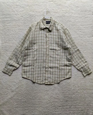 Camisa a cuadros Grant Thomas de lino puro para hombre calce regular amarilla/marrón talla L Foto 1 de 4