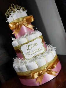 Pastel de Pañales - Rosa, Púrpura Real, Rojo Dorado Princesa Tema Pastel de Pañales para Bebé - Imagen 1 de 12