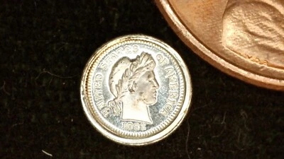 MINIATURE COIN 1892 DIME BARBER PROOF LIKE STERLING SILVER - Image 1 of 2