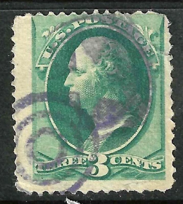 Elegante Cancelar PURPLE STAR & TARGET 3 Centavos Verde Washington 1871-1883 EE. UU. 11F21 Foto 1 de 2