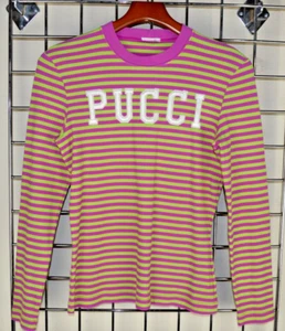 Rebecca Moses Top VTG 80s Lime Green Magenta Stripe w White Pucci Lettering S/M - Picture 1 of 10