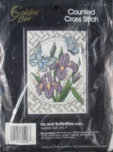 Golden Bee Counted Cross Stitch Picture Kit, IRIS AND BUTTERFLIES 5"x7" - Foto 1 di 2