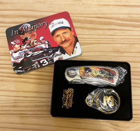 DALE EARNHARDT Commemorative Tin With Pocket Watch Chain and Pocket Knife #3 Cover