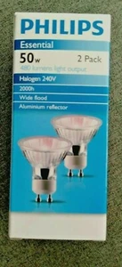 PHILIPS 240v 50w GU10 Halogen Light Lamp Globes Bulbs Wide Beam 2 pack - Picture 1 of 6