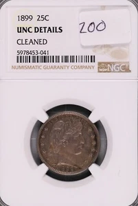 1899 Barber Silver Quarter NGC UNC DETAILS Cleaned #3-041 - Picture 1 of 2