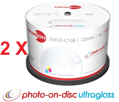 100 Primeon DVD-R photo on disc ultragloss glossy Bedruckbar Full Printable - Bild 1 von 4