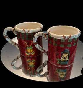Vintage Susan Winget Holiday Lodge Mugs 4.5 “ Tall 16 Oz Capacity Set Of Two - Picture 1 of 13