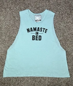 Kid Dangerous Women’s T-Shirt NAMASTE IN BED Tank Top Sleeveless Crew Size M NWT - Picture 1 of 12