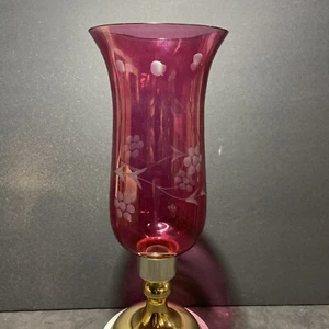 10” HAND CUT CRANBERRY NEW OLD STOCK GLASS HURRICANE SHADE - Picture 1 of 23