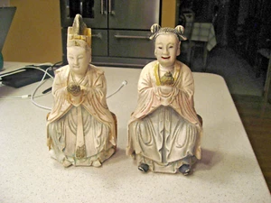 Antique Chinese Guanyin and Male Deity Soapstone Figures about 8.5"T - Picture 1 of 15